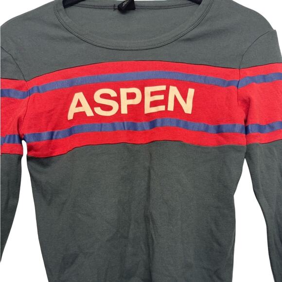 Urban Outfitters Aspen Graphic Long Sleeve Crop Top Gray Red Small - Picture 2 of 6